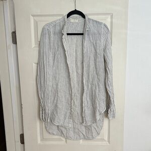100% linen Striped Button-Down Shirt